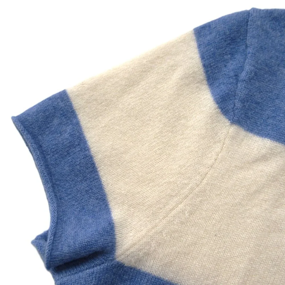 NWT J.Crew Short-Sleeve Cashmere T-shirt in Heather Blue Muslin Rugby Stripe S